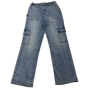 RSQ Cargo Carpenter Jeans Boys Size 14 Blue Denim Excellent Straight Leg Stretch